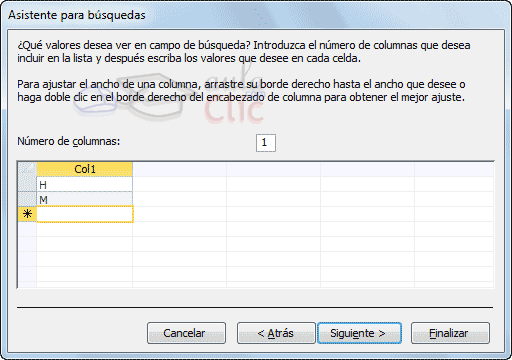 Asistente para búsquedas - Valores