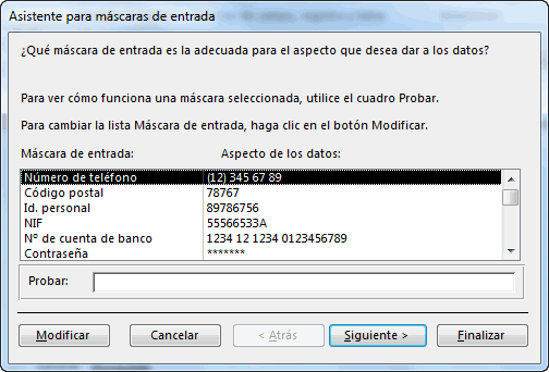 asistente máscaras de entrada