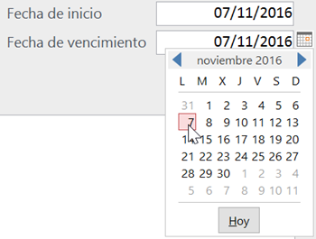 Calendario junto caja de texto