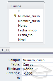 Criterios para la eliminación en consulta sobre Cursos