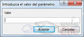 Cuadro de diálogo - Introduzca el valor del parámetro