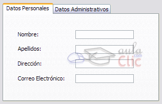 Ejemplo de control de pestaña con dos pestañas: Datos personales y Datos administrativos