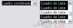 Ejemplo de cuadro combinado y cuadro de lista (el primero se despliega y el segundo ya muestra las opciones desde el principio)