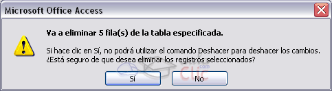 Mensaje Eliminar registros