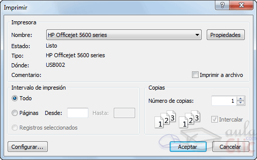Cuadro de diálogo Imprimir