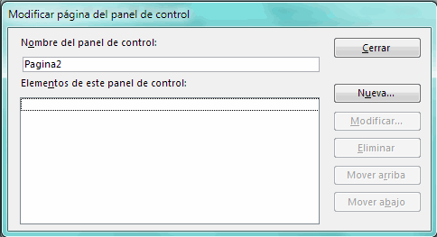 Ventana Modificar página del panel de control