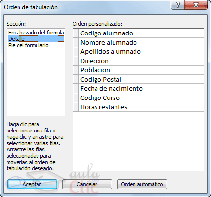 Ventana Orden de tabulación