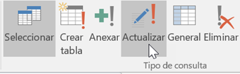 Pestaña Actualizar > Grupo Tipo de consulta