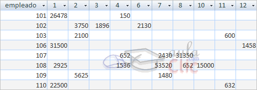 Datos con un campo empleados y uno para cada mes, para no repetir el número de empleado por cada mes