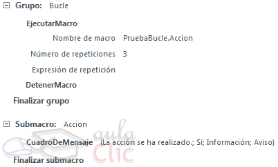 Macro con Acción en submacro y un bucle que se encarga de ejecutarla tres veces