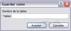 Ventana Guardar tabla