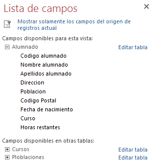 Lista de campos