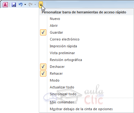 Personalizar barra de herramientas de acceso r&aacute;pido