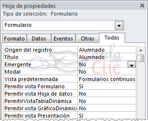 Propiedades de formulario