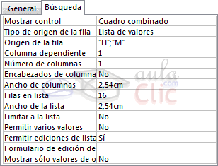 Pestaña Búsquedas - Valores constantes