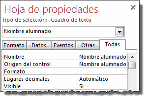 Pestañas del panel de propiedades