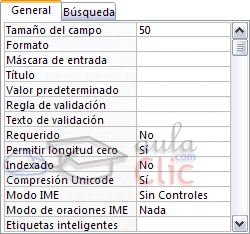 Pestaña General - Propiedades del campo
