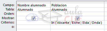 Consulta con IN: In('Alicante';'Elche'...)