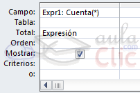 Consulta en cuyo campo  encontramos la expresión: Expr1: Cuenta(*)