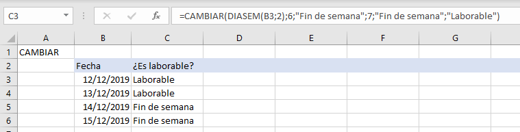 Funcin cambiar en Excel 2019