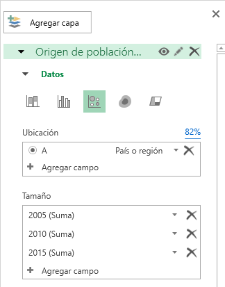 Panel de capas del mapa 3D