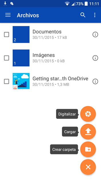 android OneDrive archivos