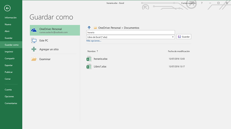 Guardar desde Excel en OneDrive