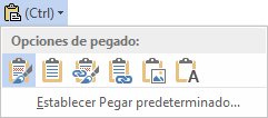opciones de pegado