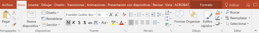 Cinta  de opciones de PowerPoint