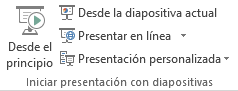 Presentación con diapositivas > Iniciar presentación 