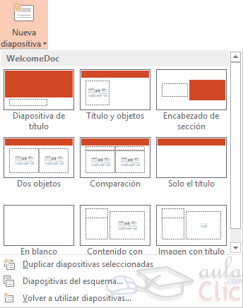 Menú Nueva diapositiva