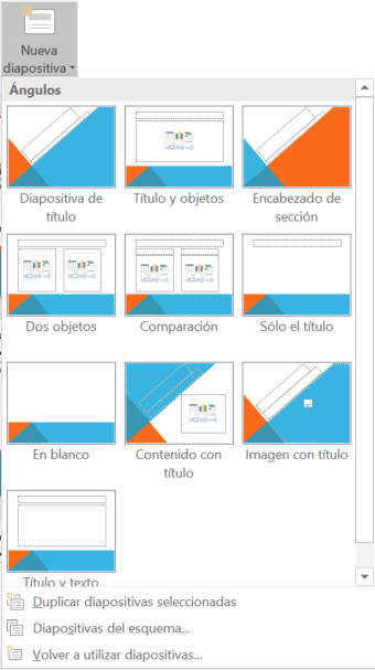 Menú Nueva diapositiva