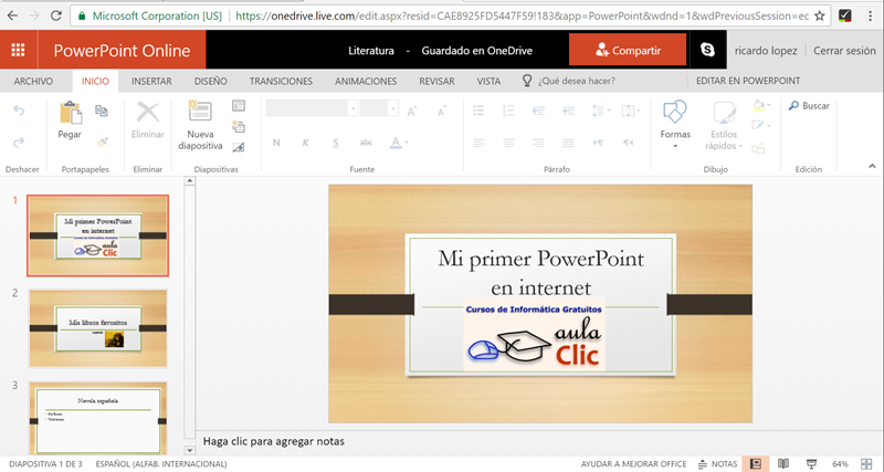 la interface de PowerPoint online 