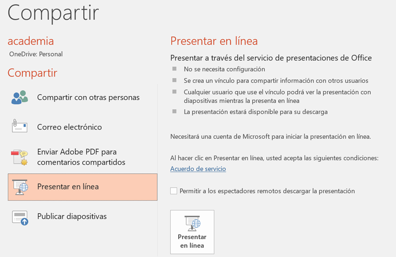 presentar en línea