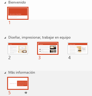 Una diapositiva seleccionada (la 2)