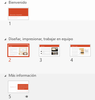 Una diapositiva seleccionada (la 2)