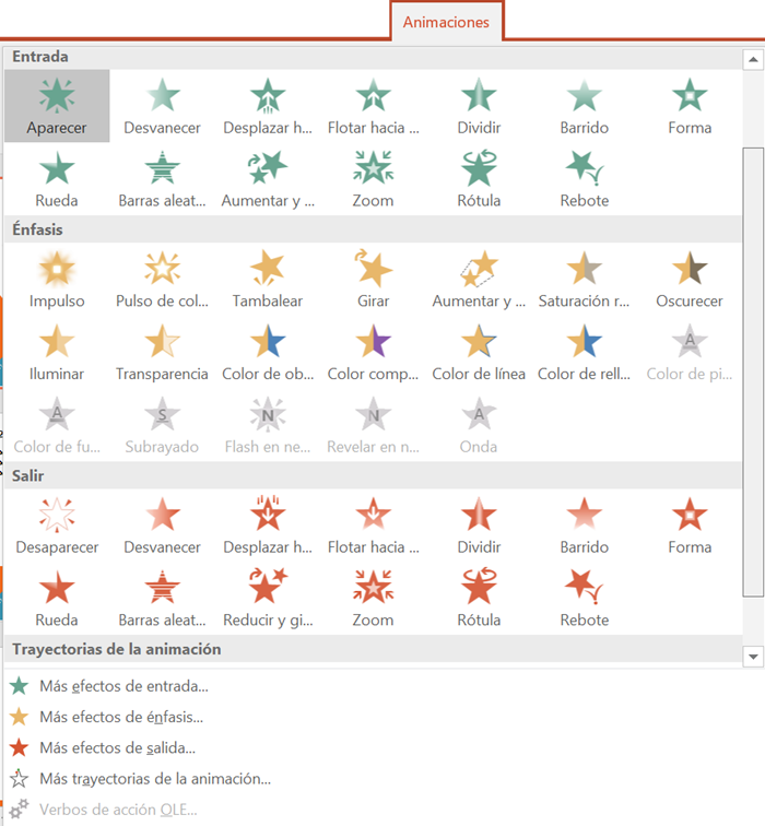 Tipos animaciones en PowerPoint
