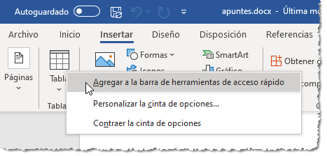 Agregar a la barra de herramientas de acceso rápido