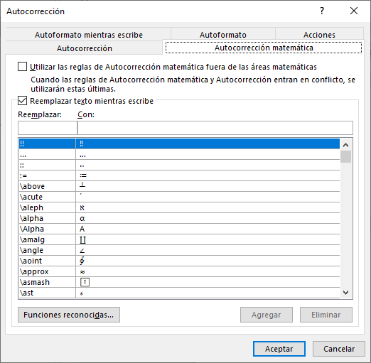 Autocorrección matemática en Word