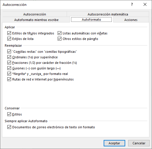 Autoformato mientras se escribe  en Word