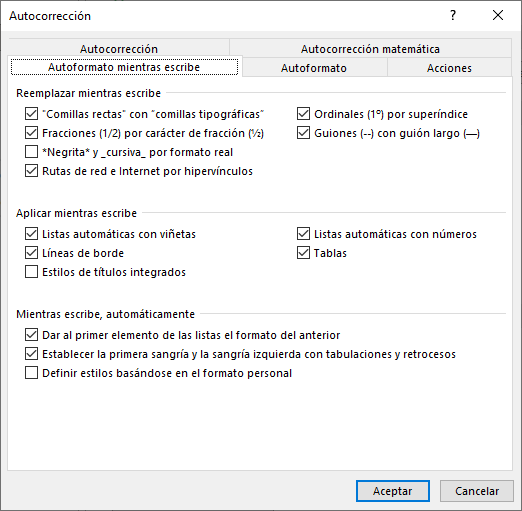 Autoformato mientras se escribe  en Word