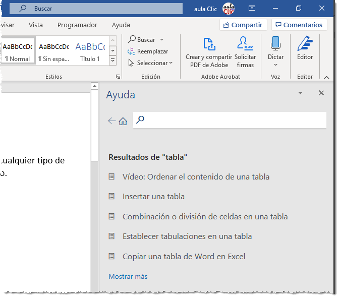 Obtener ayuda sobre en Word