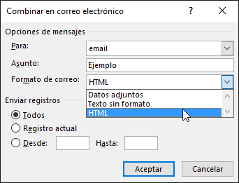 Combinar en correo electrnico