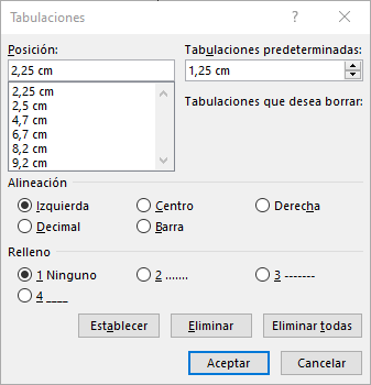 Diálogo de tabulación