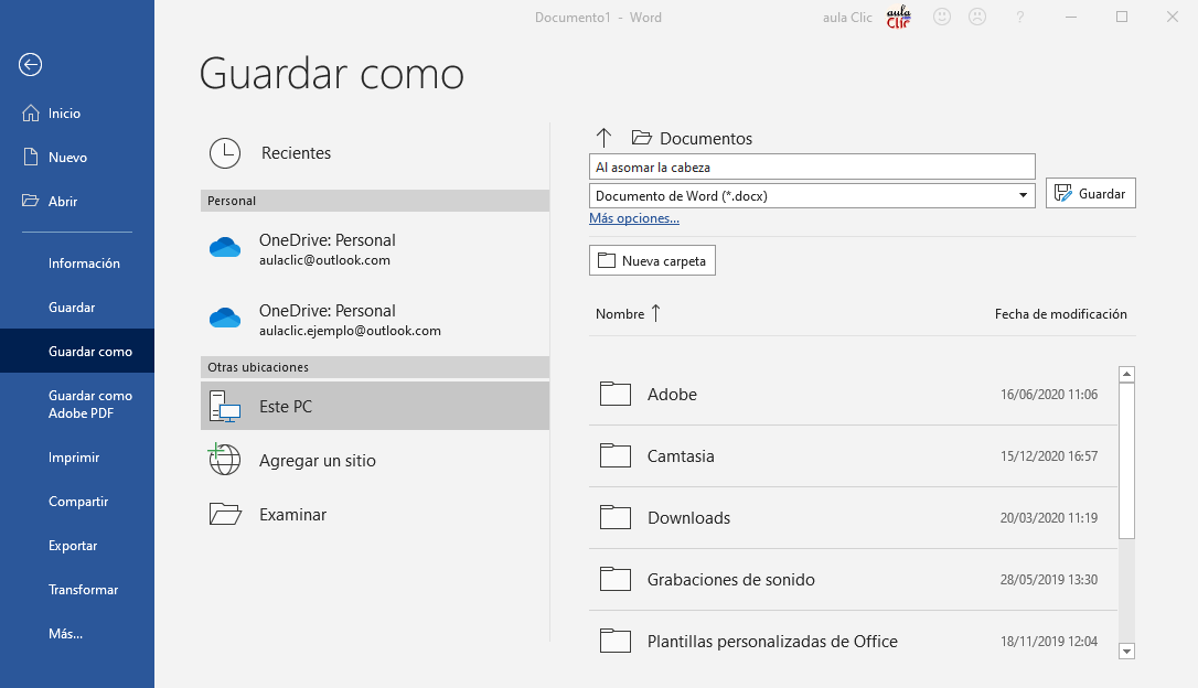 Guardar como en Word 2019