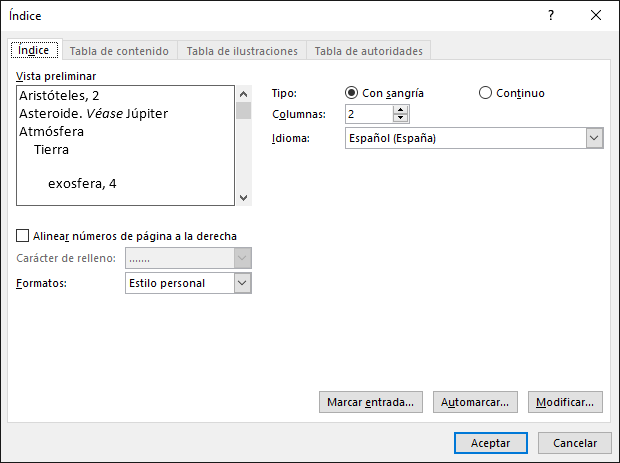 Índice y tablas