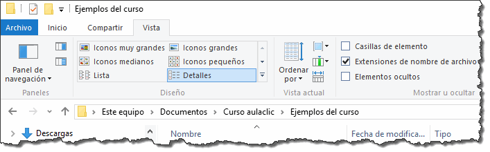 mostar ocultar extensiones archivos