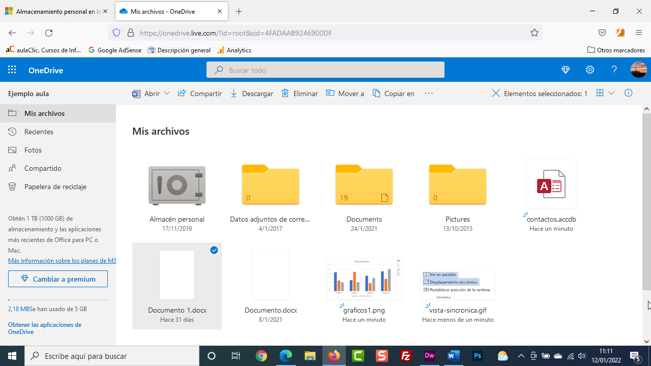 Página principal de OneDrive