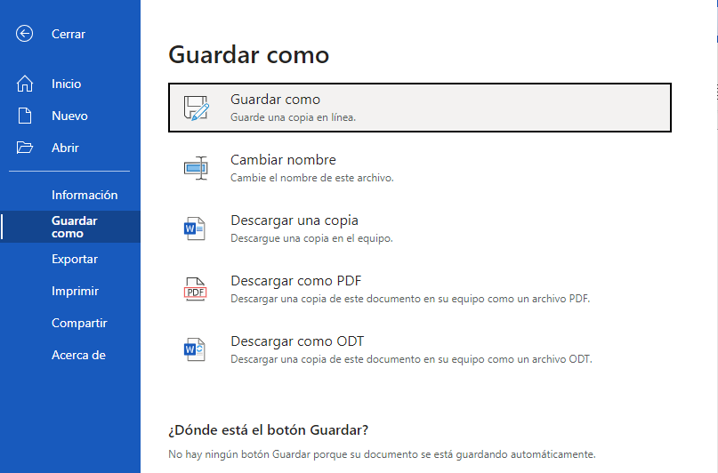 OneDrive guardar como