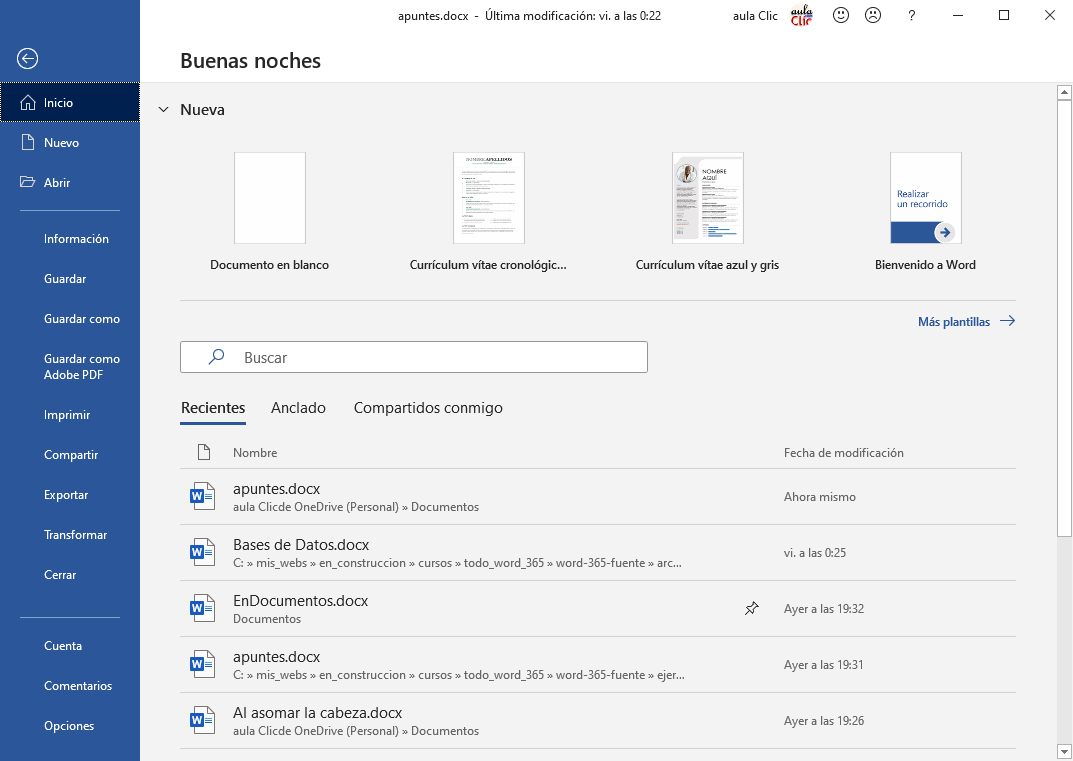 La pesta&ntilde;a Archivo en Word